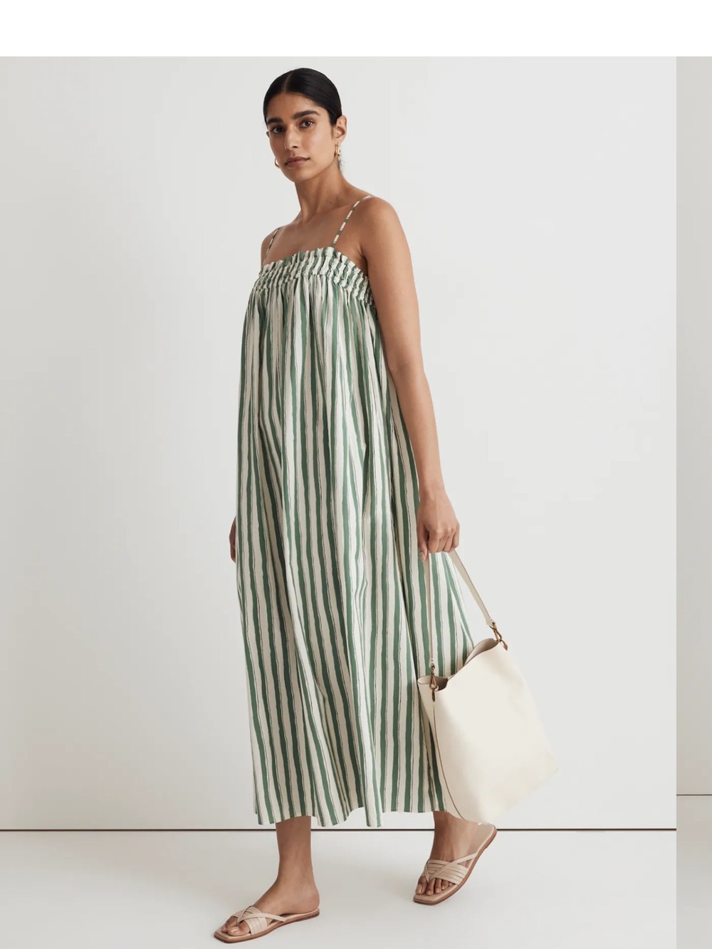 Madewell Poplin Ruffle A-line Midi Dress in Versailles Green